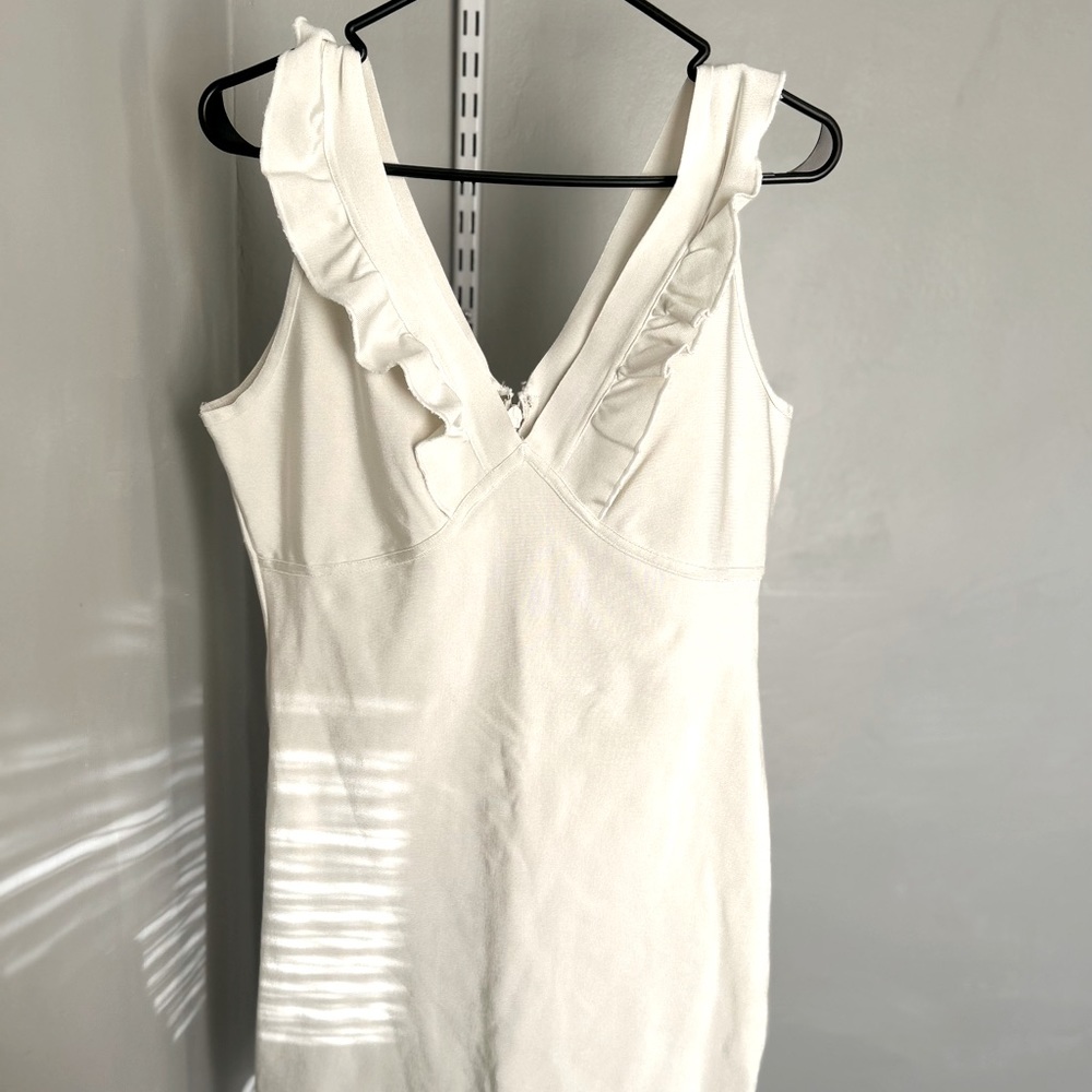 White bandage ruffle mini dress